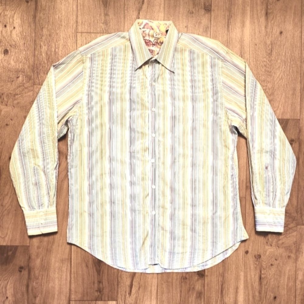 Robert Graham Striped Button Down Long Sleeve Printed Cuffed Shirt Size XL